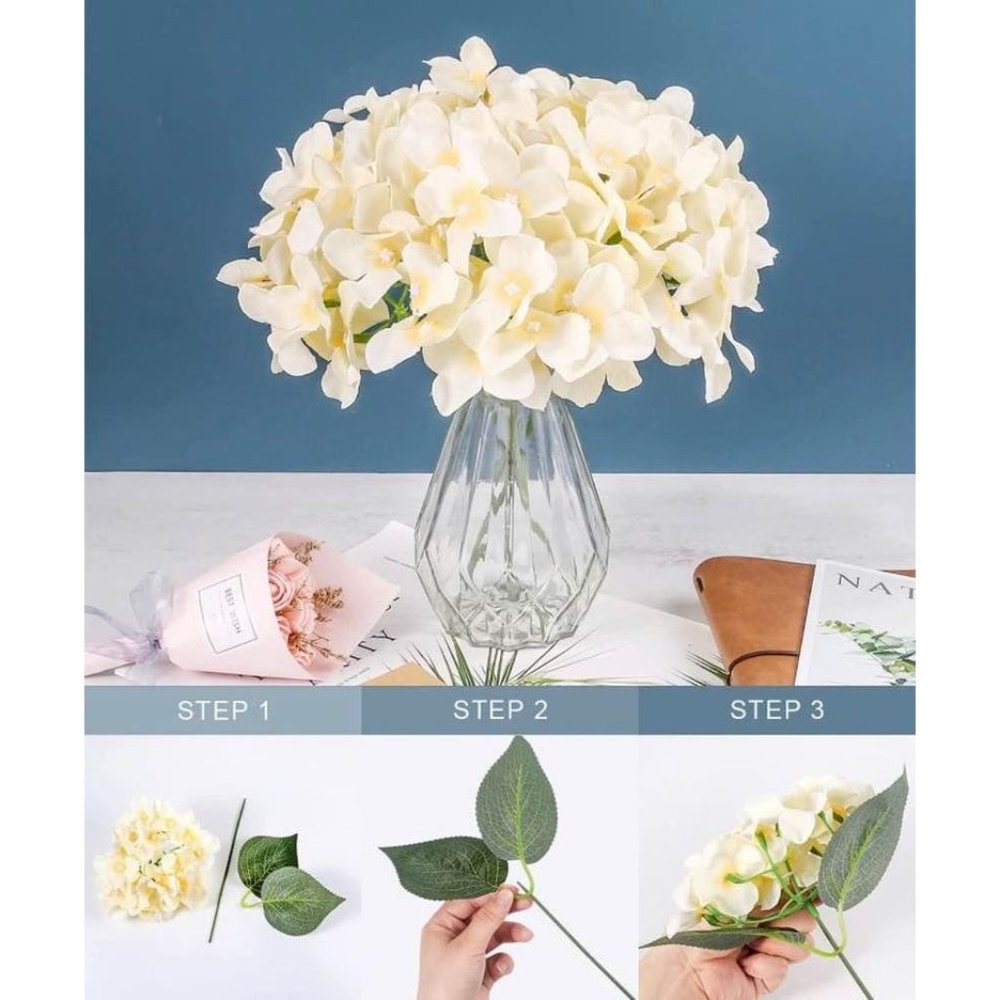 30 piece | Champagne Hydrangeas Flowers w/ stems Silk Floral - Picture 3 of 5